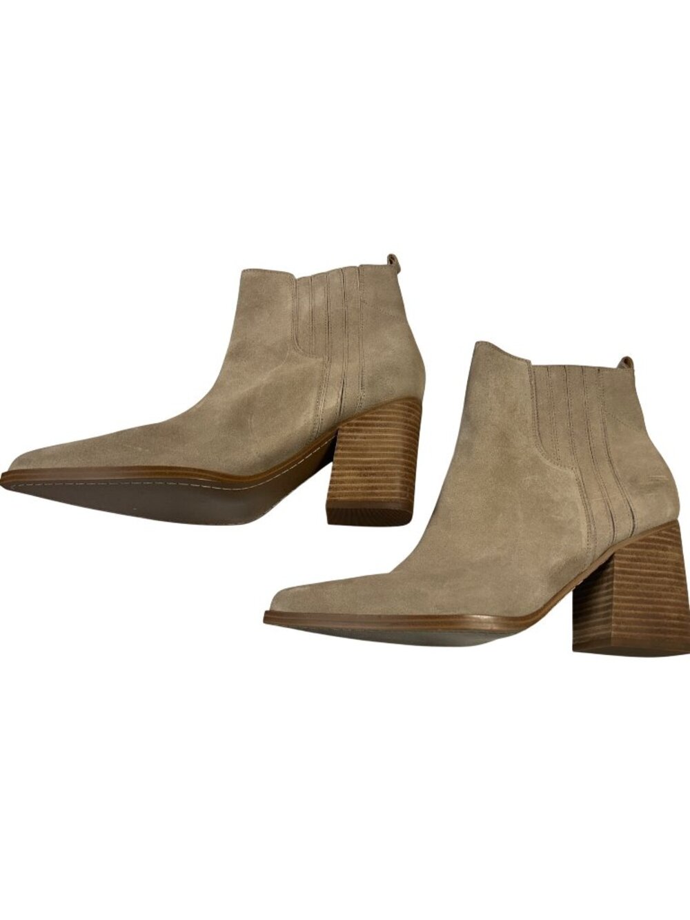 Marc Fisher Womens Size 13M Pointed Toe Taupe Suede Block Heel Ankle Boots